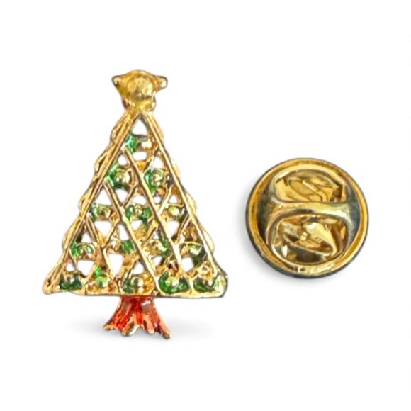 Christmas Tree Pins Vintage Holiday Christmas Tree NWT Gold Tone - Picture 2 of 3